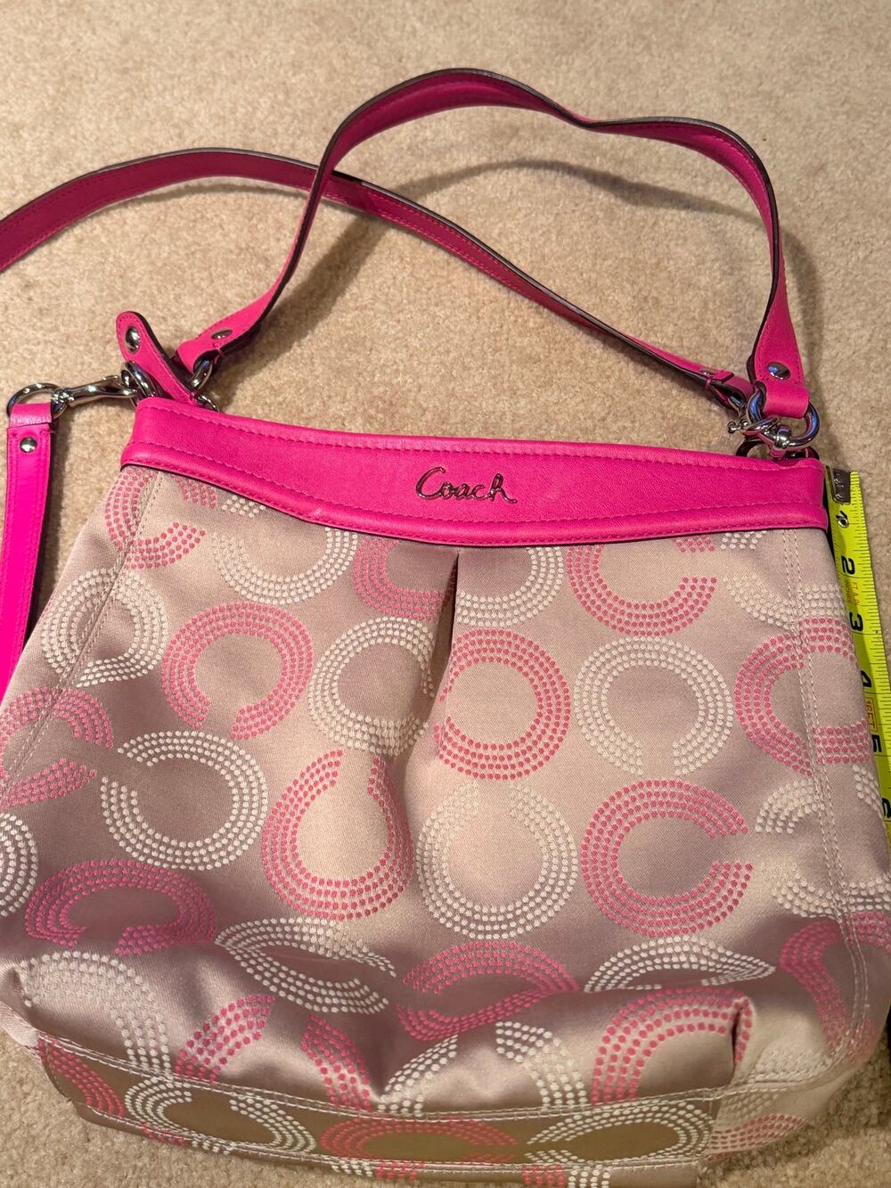 Coach Op Art Dot Pink Leather Trim Convertible Shoulder Bag Purse F20088
